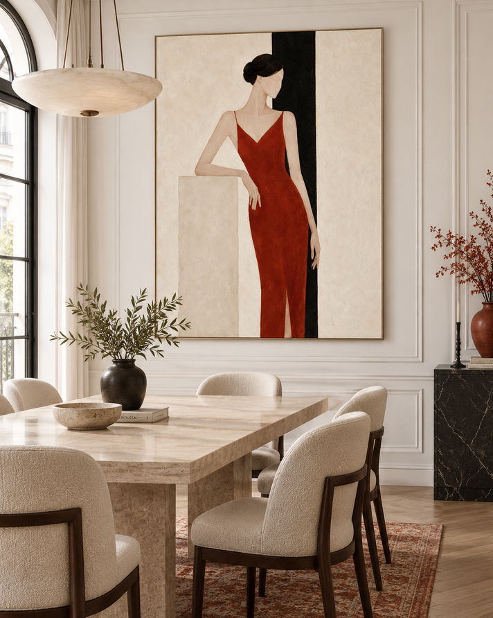 Modern Geometric Abstract Portrait Painting With Textured Finish
