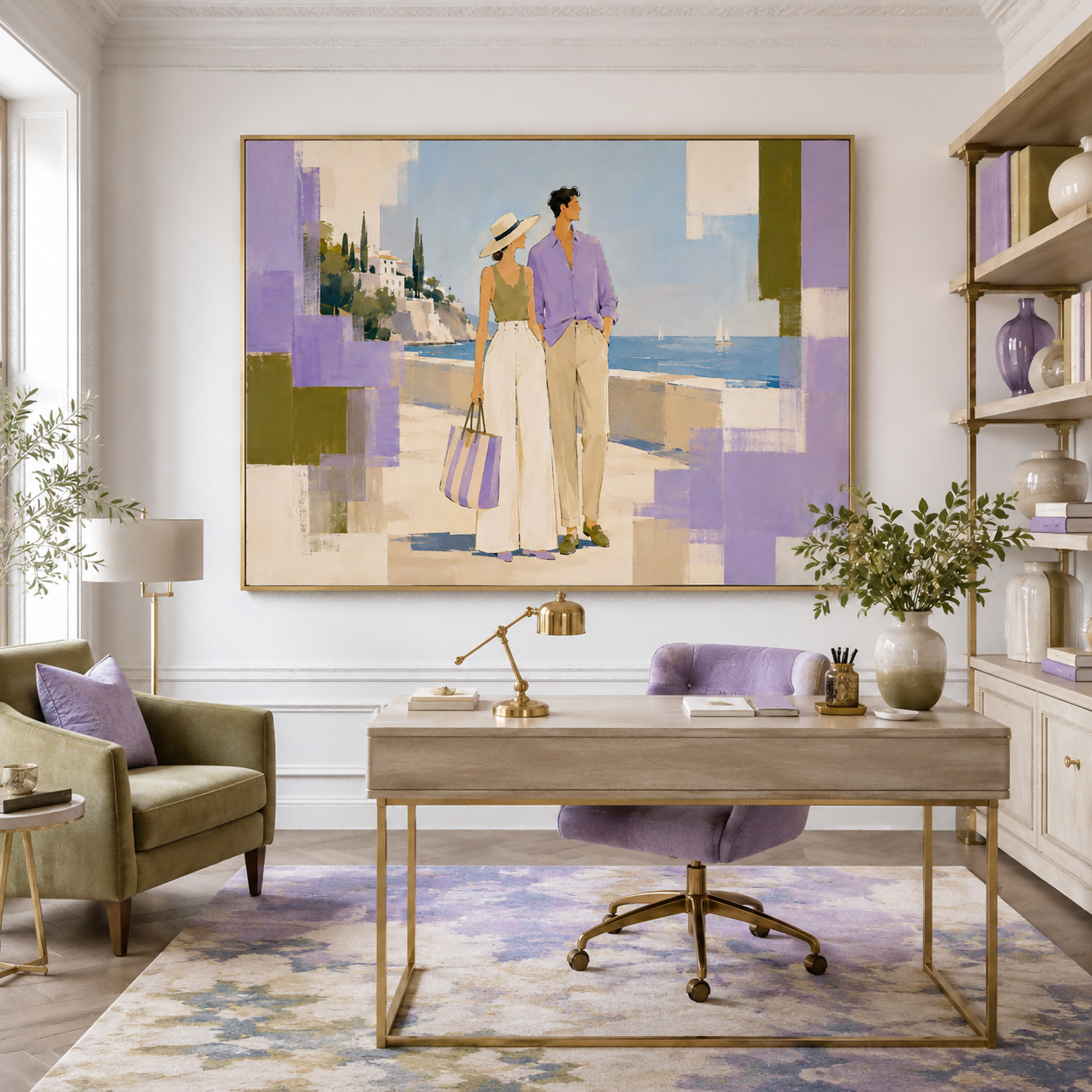Chic Fashion Illustration Oil Painting Modern Abstract Mediterranean Couple Artwork For Living Room Wall Decor