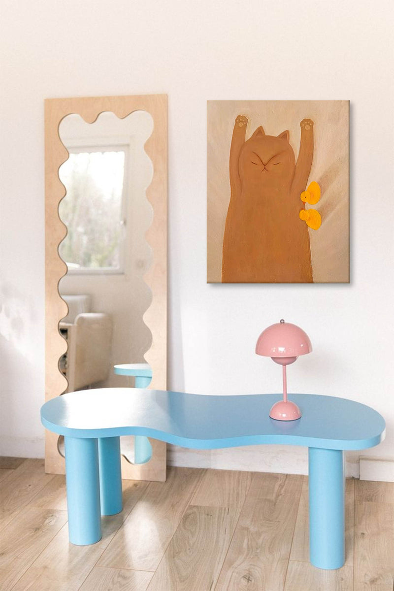 Lovely Cats Painting Wall Art Orange Modern Animal Oil Painting On Canvas Abstract Wall Art Home Decor