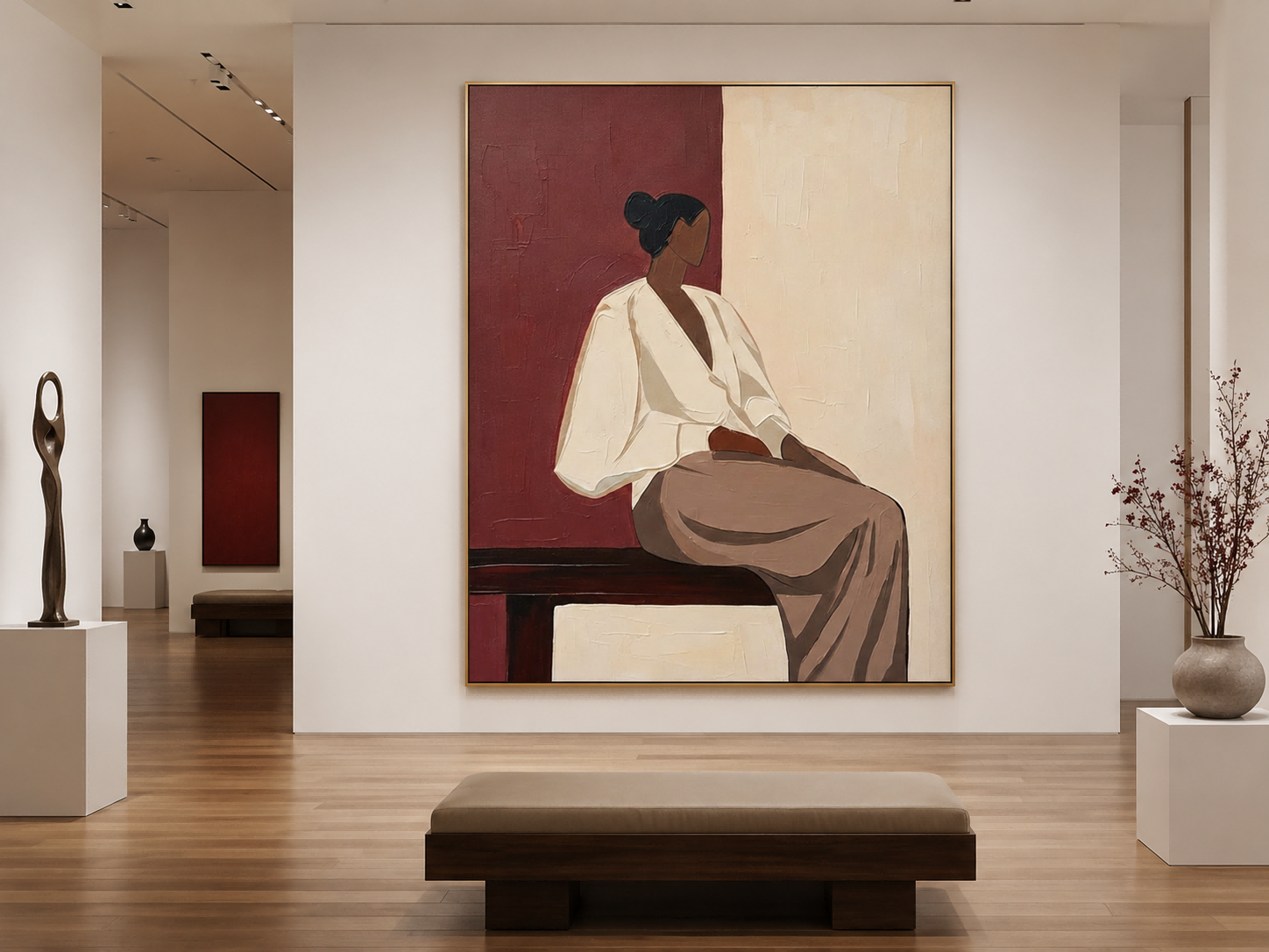 Minimalist Vintage Faceless Woman Painting In Warm Tones For Modern Living Room Wall Art Decor