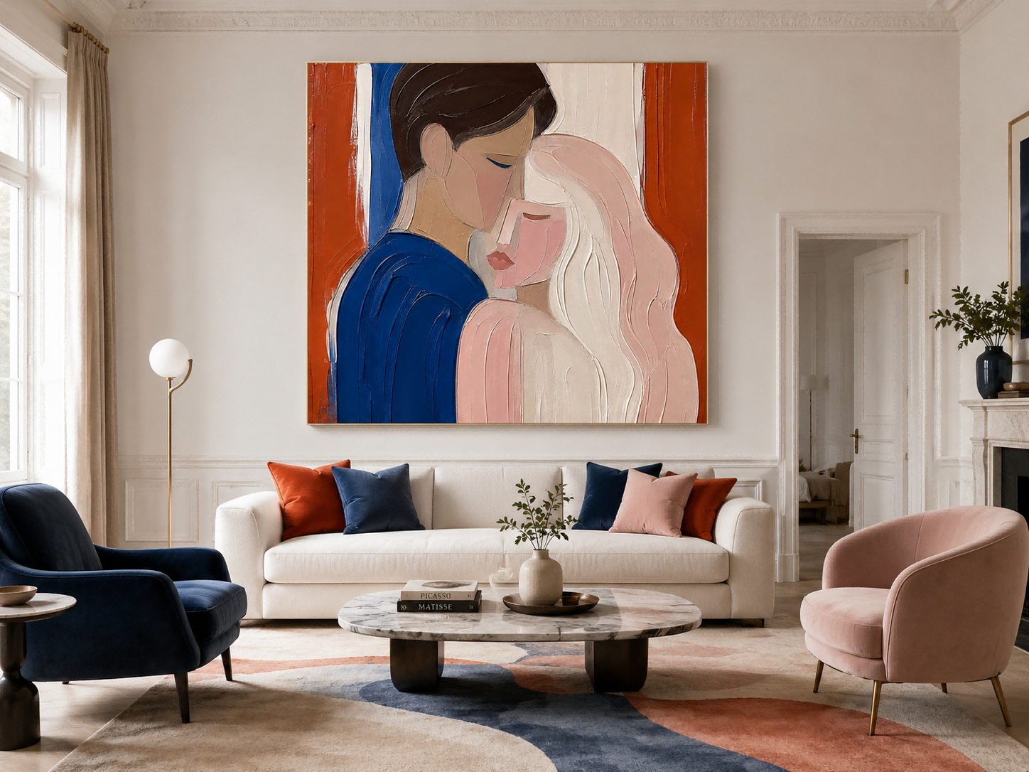 Modern Abstract Couple Painting With Impasto Texture For Romantic Home Decor