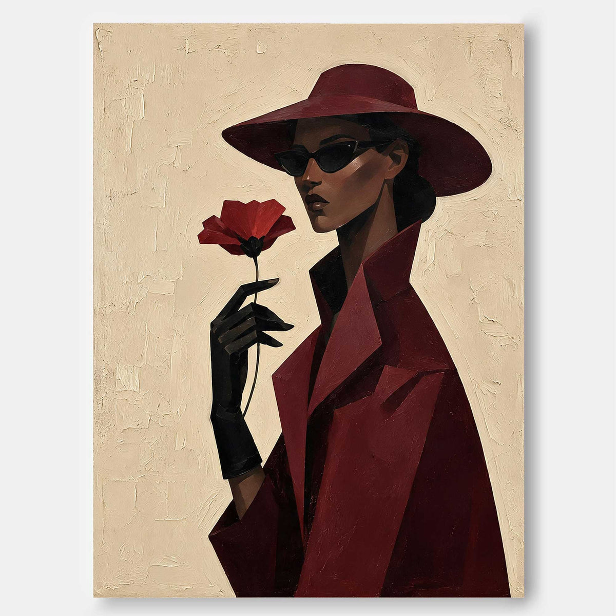 Minimalist Geometric Vintage Style Art Elegant Woman With Sunglasses Canvas