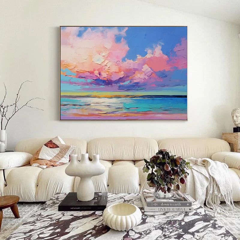 Purple Sunset Oil Painting Original Wall Art Abstract Landscape Painting Living Room Decor