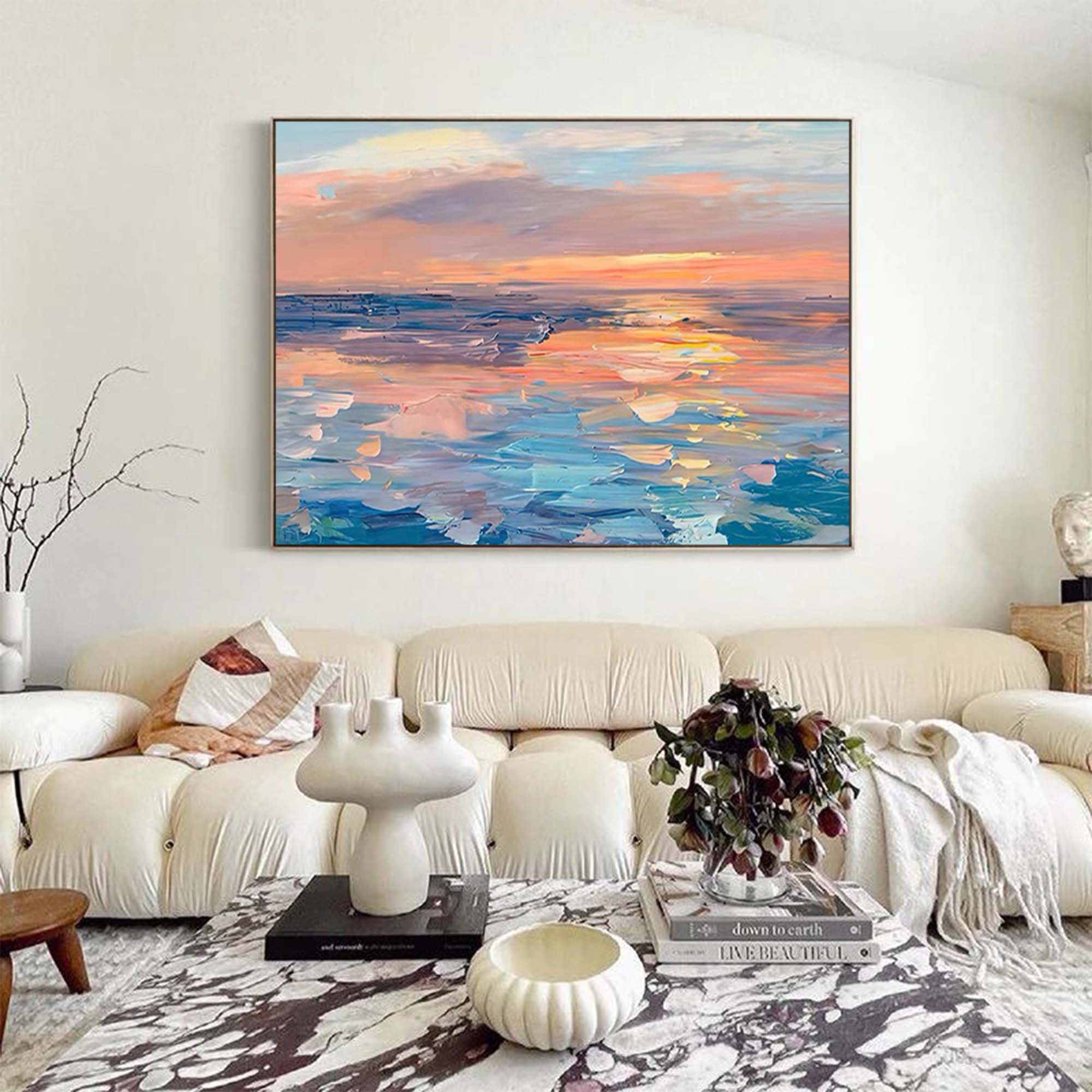 Sunset Oil Painting On Canvas Original Wall Art Abstract Sea Landscape Painting Living Room Decor