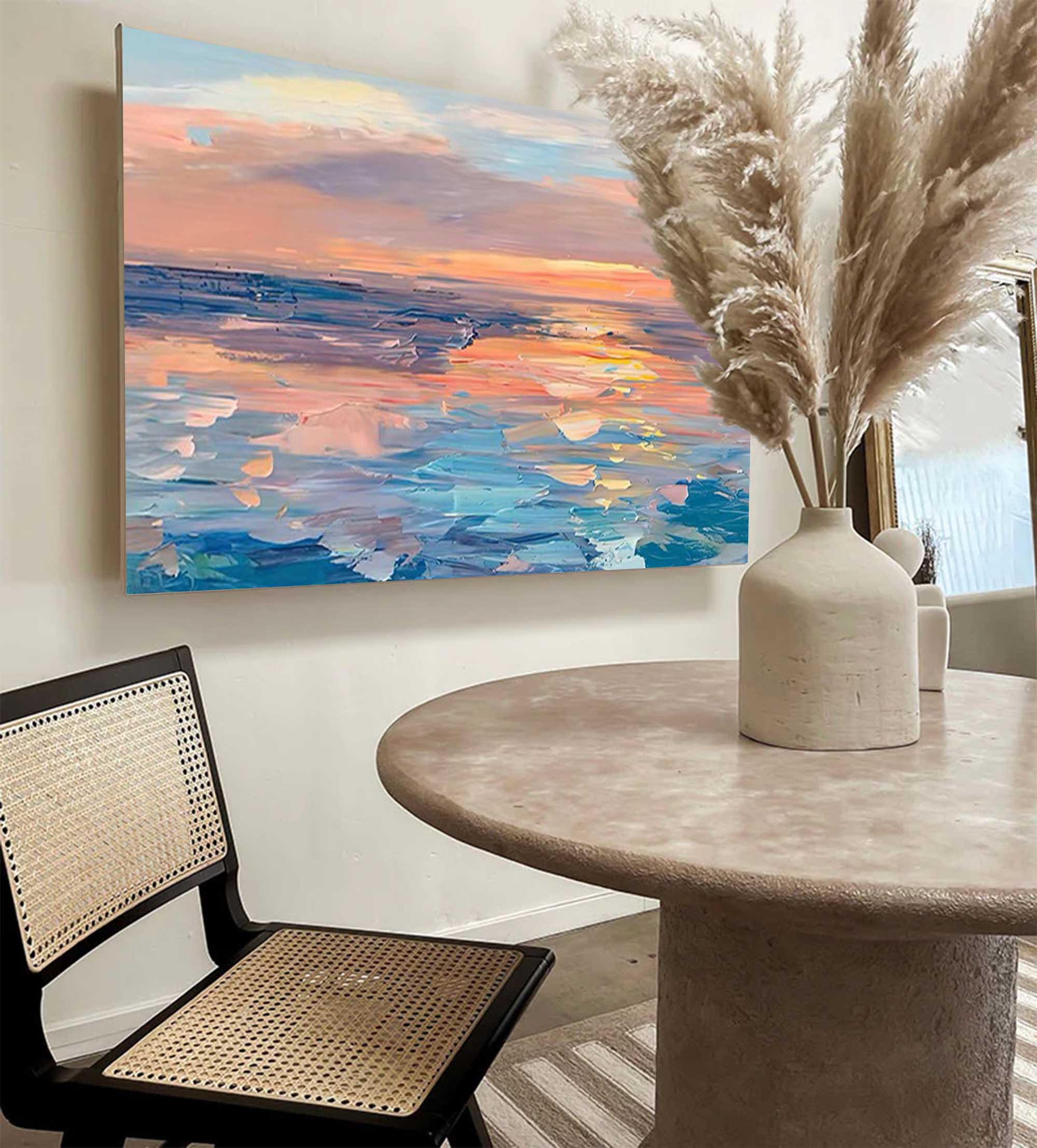 Sunset Oil Painting On Canvas Original Wall Art Abstract Sea Landscape Painting Living Room Decor