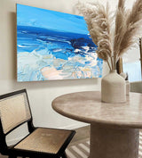 Blue Texture Ocean Abstract Oil Painting Large Ocean Beach Original Painting Ocean Canvas Wall Art Living Room Decor