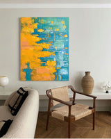 Large Abstract Painting Wall Art Minimalist Textured Painting Yellow And Blue Abstract Canvas Art Bedroom Wall Decor