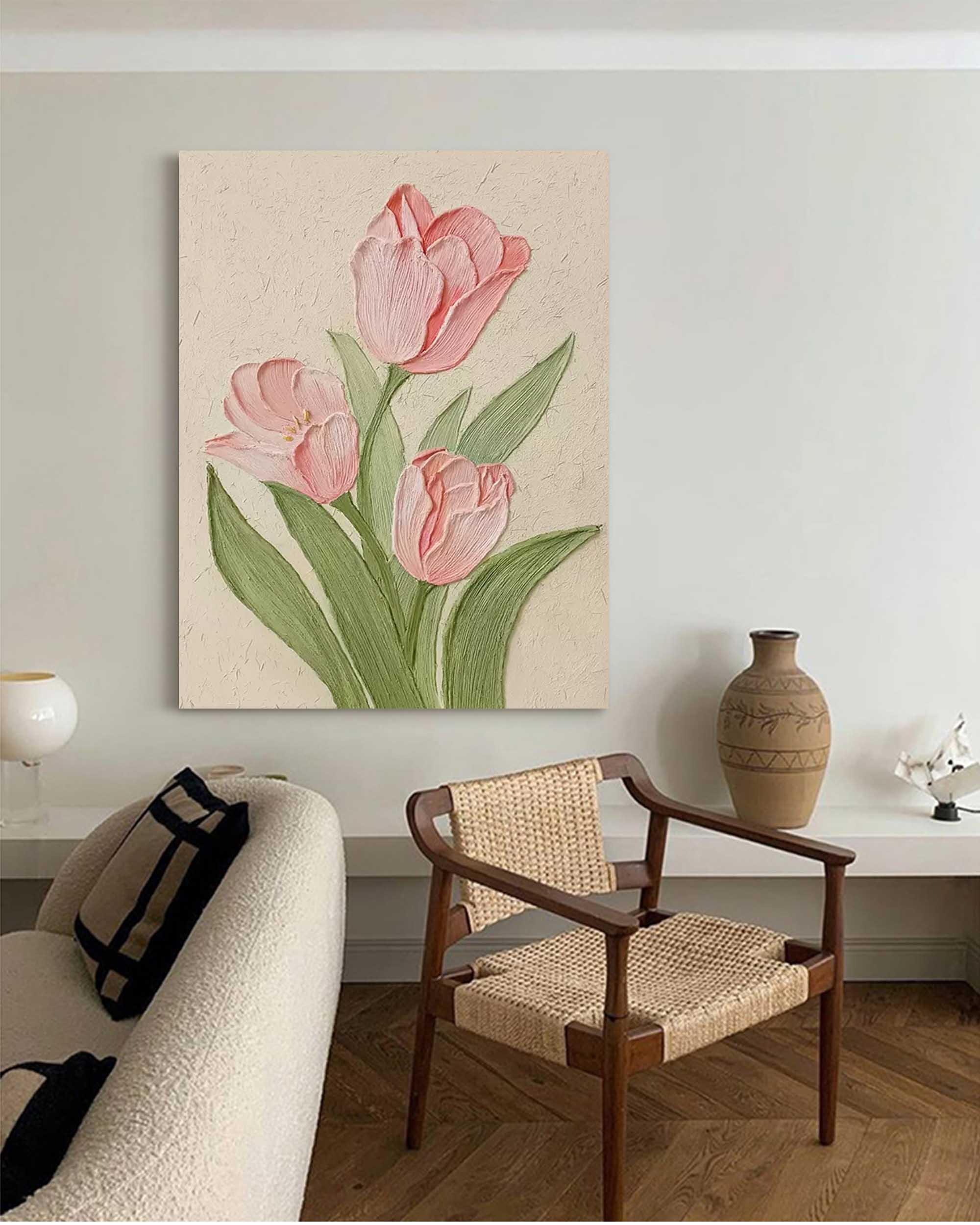 Modern Pink Floral Oil Painting On Canvas Large Textured Floral Acrylic Painting Original Flower Wall Art Home Decor