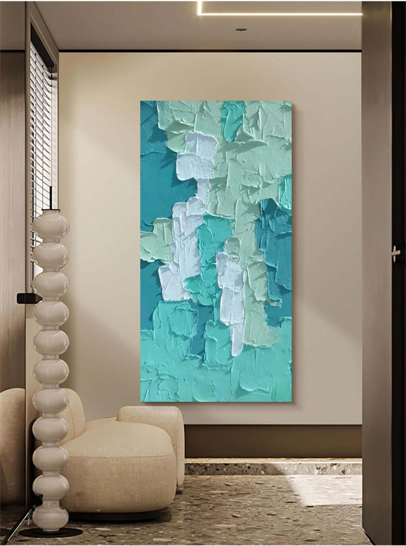 Large Green Blue Block Abstract Oil Painting On Canvas Original Texture Wall Art Painting