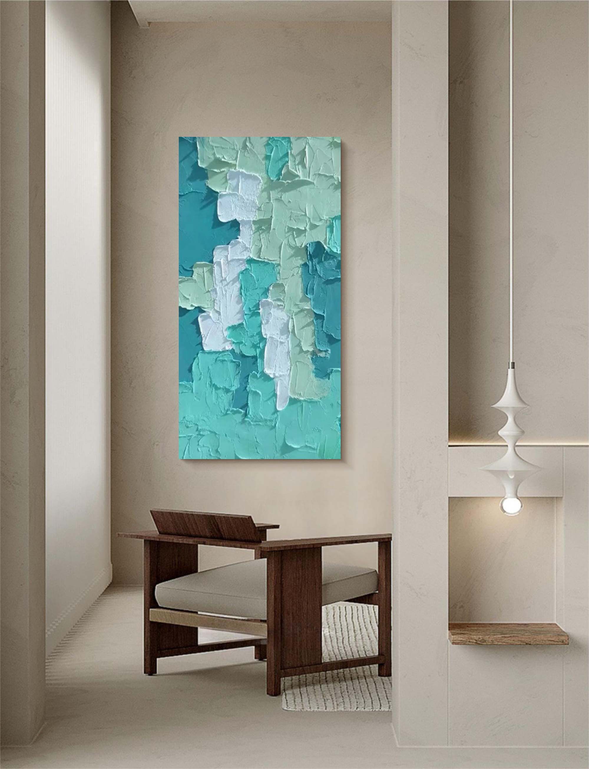 Large Green Blue Block Abstract Oil Painting On Canvas Original Texture Wall Art Painting