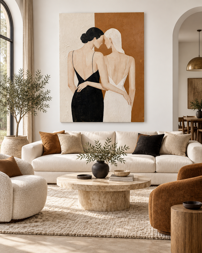 Minimalist Abstract Figure Painting With Textured Oil Finish For Home