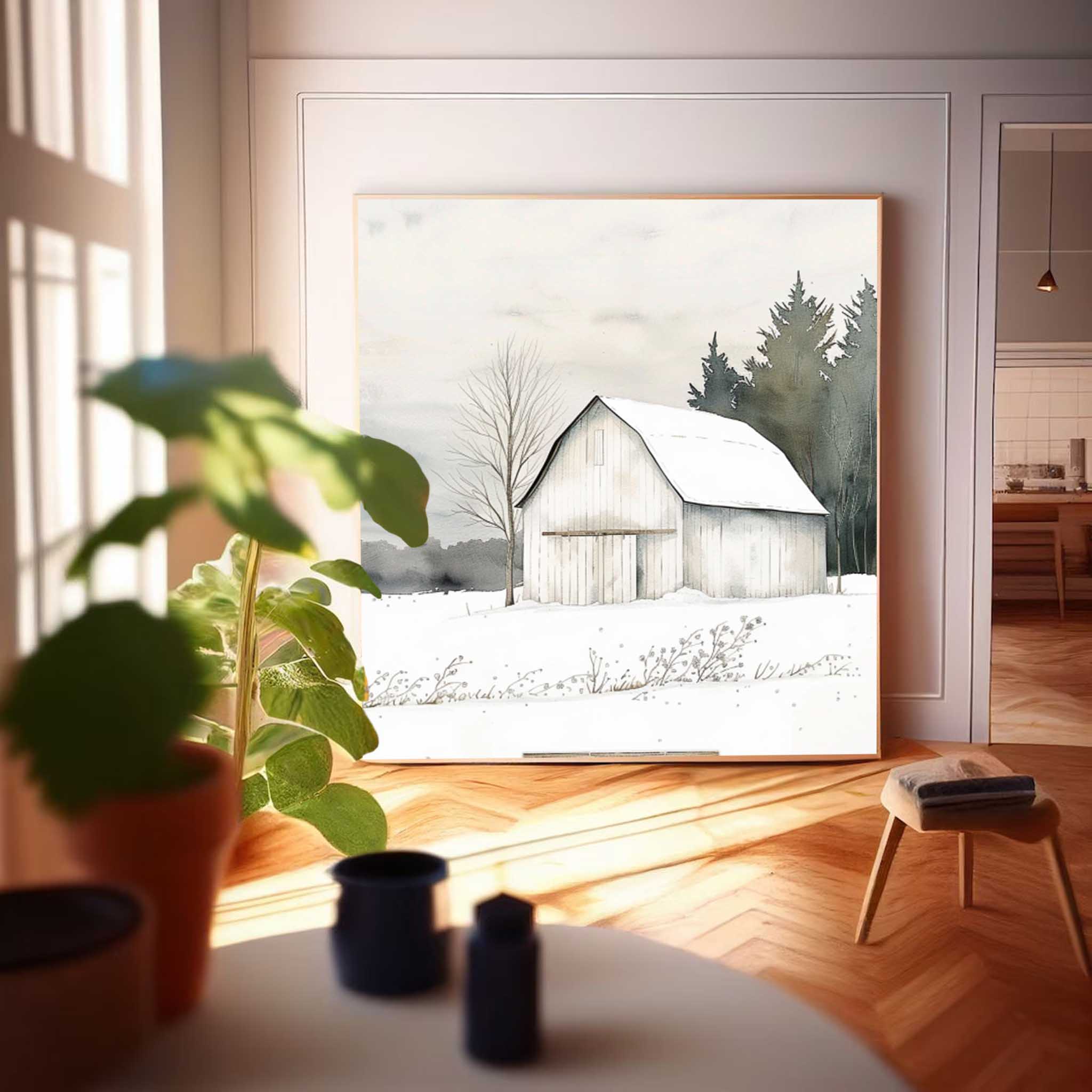 Country Cottage Realism Oil Painting Large White Texture Painting On Canvas Winter Landscape Wall Art