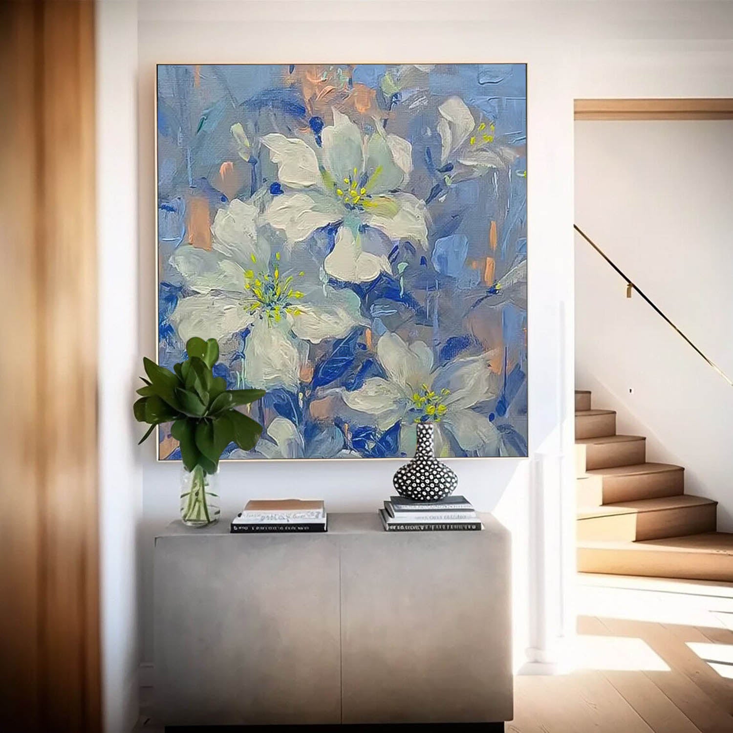 Square Original Flower Wall Art Large Lily Floral Acrylic Painting Modern Floral Oil Painting On Canvas