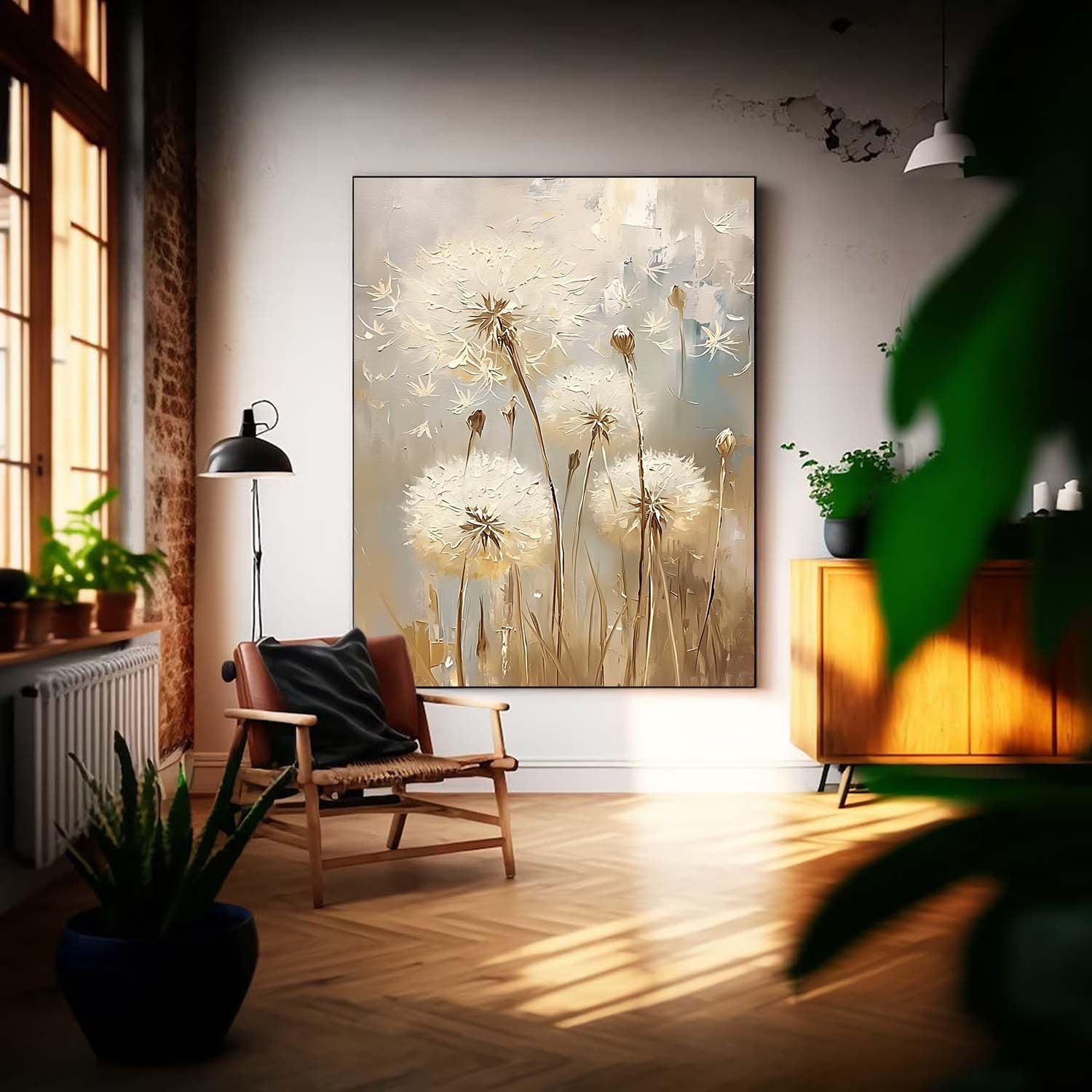 Abstract Flower Oil Painting on Canvas Big Original Texture Flowers Art Delicate Dandelion Painting Wall Decor