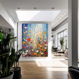 Color Floral Textured Abstract Acrylic Wall Art Custom Impasto Painting On Canvas Framed For Sale