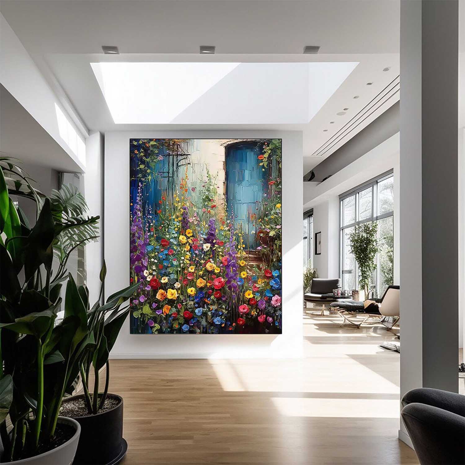 Contemporary Colorful Flower Wall Art Abstract Acrylic Painting On Canvas Large Luxurious Floral Artwork