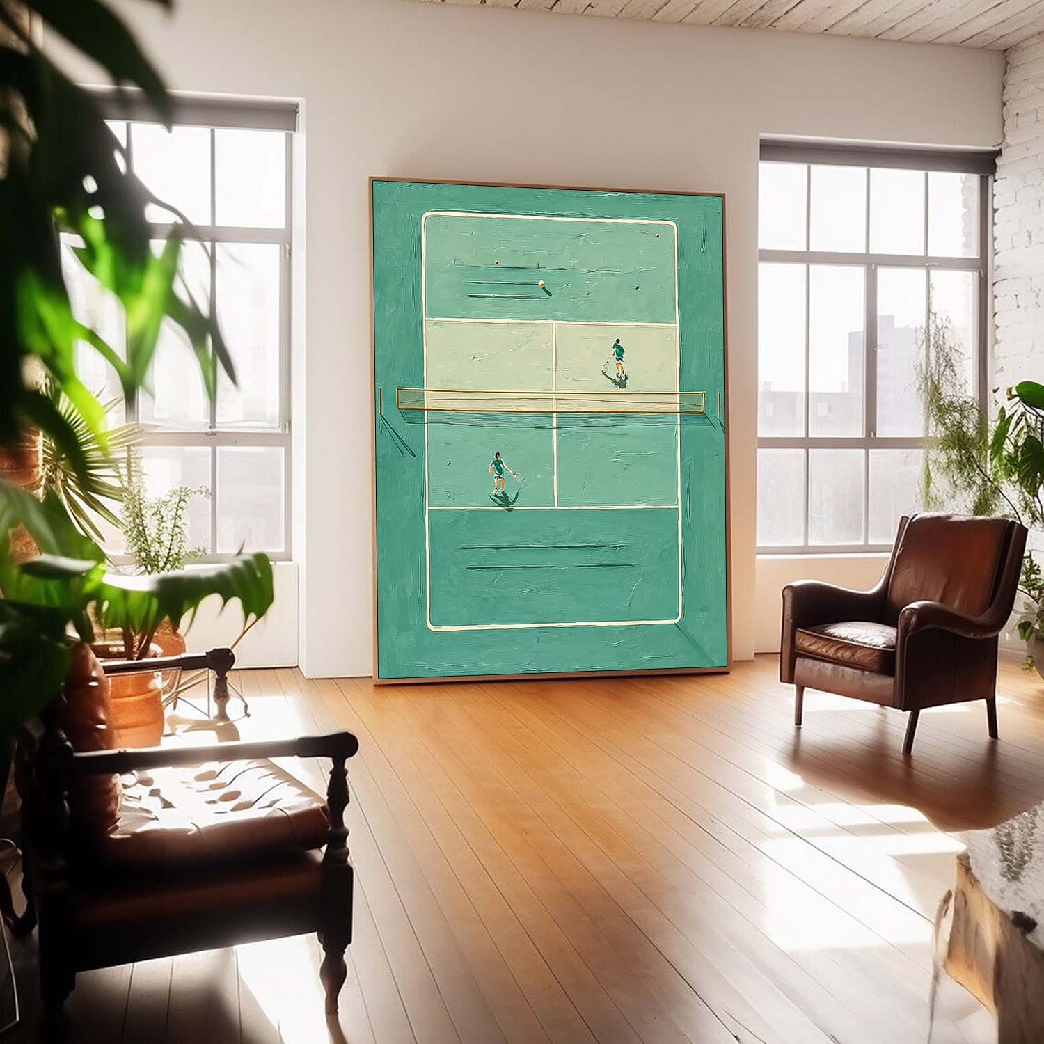 Large Tennis Wall Art Original Green Tennis Court Oil Painting Tennis Lovers Gifts Sports Decor