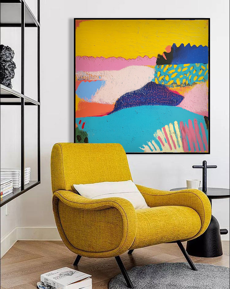 Original Landscape Painting Square Contemporary Art Acrylic painting Abstract Graffiti Wall Art Decor