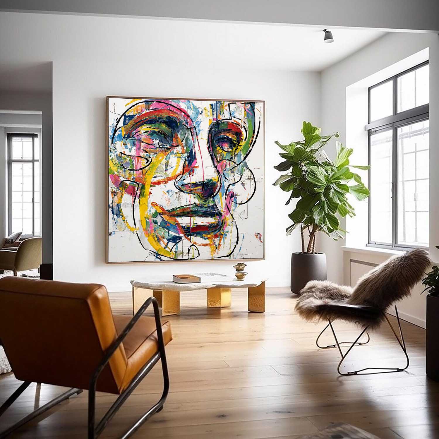 Abstract Side Face Oil Painting Canvas Large People Wall Art Color Original Facial Features Artwork