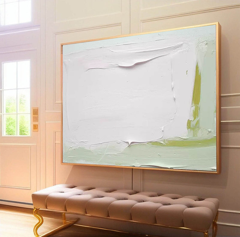 White And Green Modern Acrylic Painting Large Abstract Oil Painting Original Wall Art Home Decoration