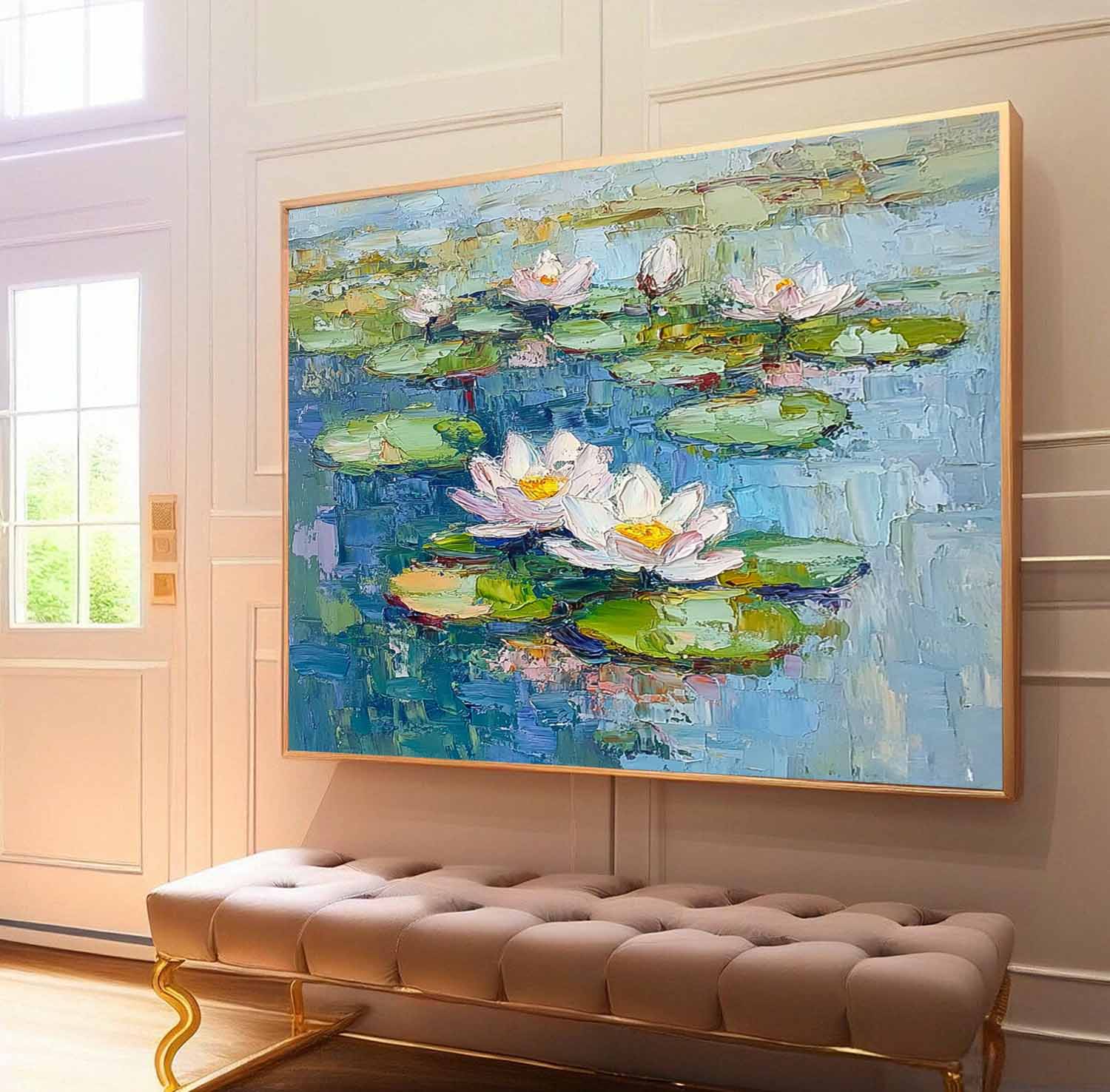 Big Lotus Flower Texture Artwork Original Lotus Oil Painting On Canvas Abstract Acrylic painting Home Decor