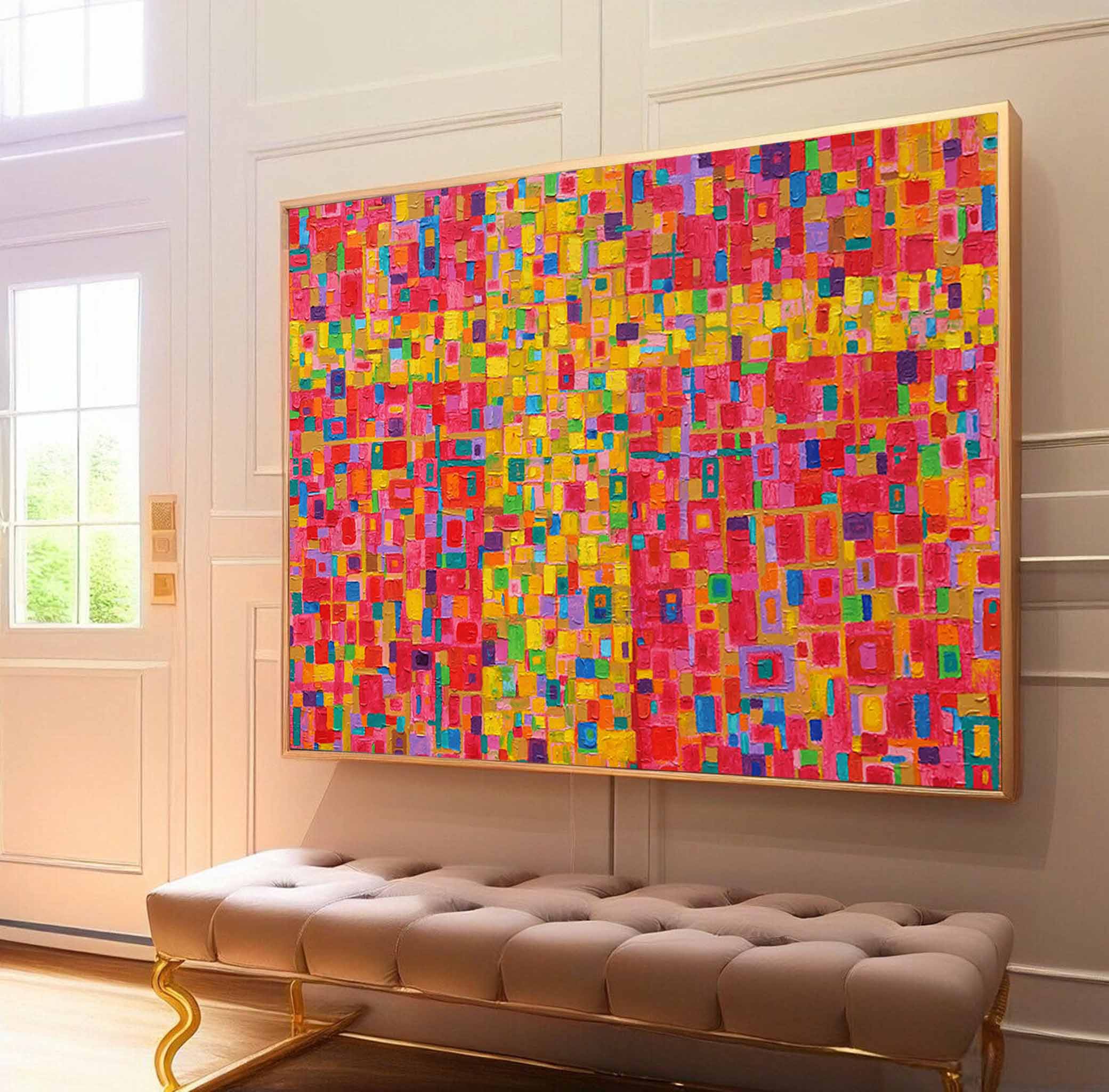 Modern Abstract Geometric Painting Bright Colorful Large Abstract Oil Painting Original Wall Art Home Decoration