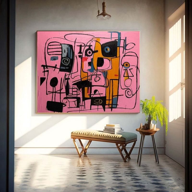 Large interesting Abstract Oil Painting Original Graffiti Wall Art Vibrant Pink Buy Abstract Paintings Online Home Decor