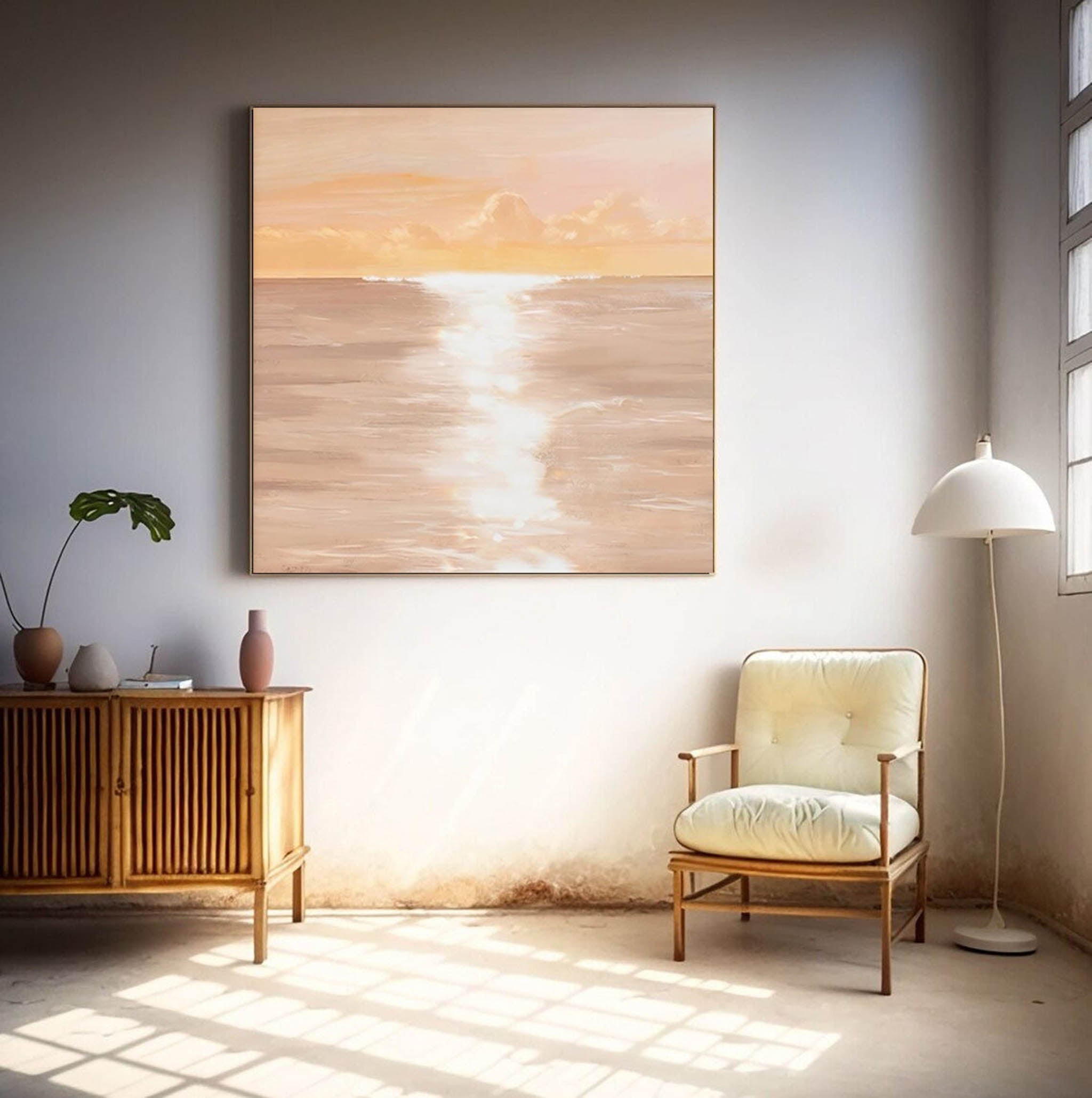 Modern Sunset Oil Painting Large Wall Art Abstract Sunset Seaside Acrylic Painting Home Decor