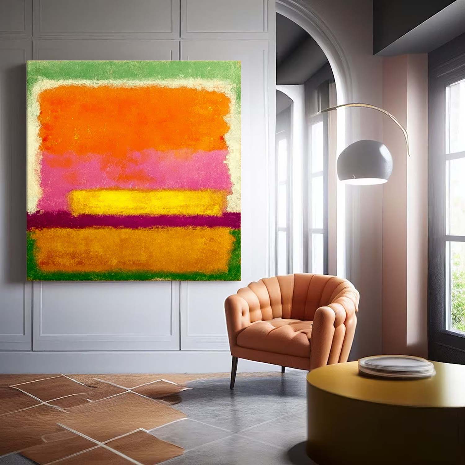 Large Geometry Painting Framed Abstract Vibrant Color Splicing Acrylic painting Original Wall Art