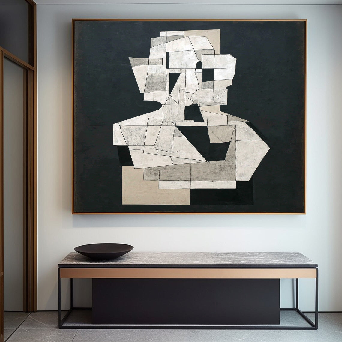 Abstract Geometric Black & White Wall Art Minimalist Modern Canvas Painting For Home Decor Unique Artwork