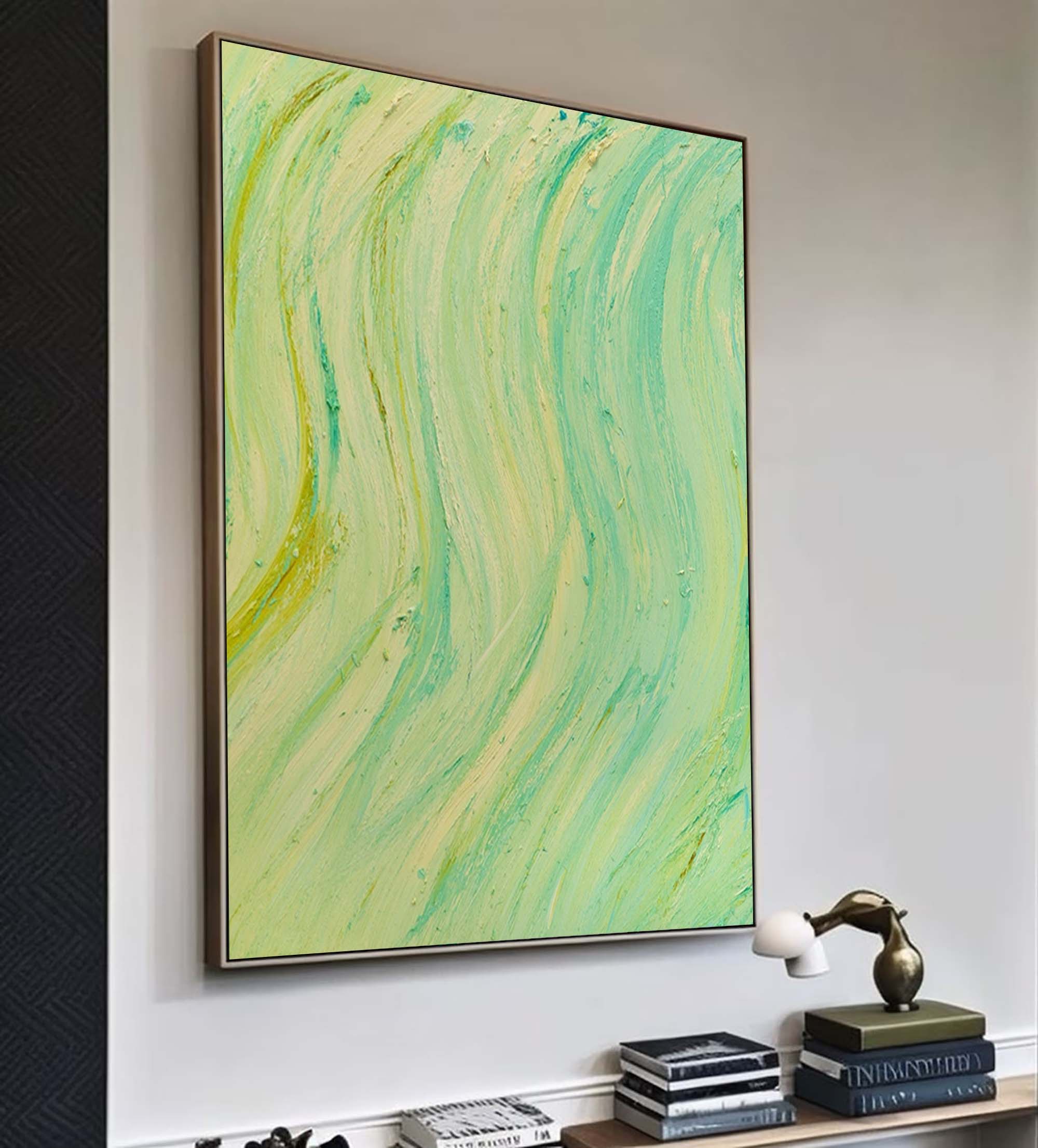 Yellow And Green Texture Minimalist Oil Painting On Canvas Large Abstract Acrylic Painting Original Wall Art Home Decor