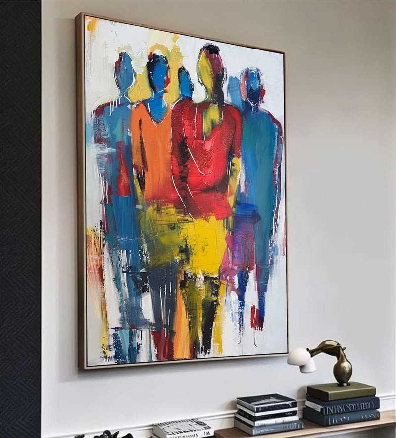 Original Colorful Abstract Wall Art Character Outline Painting Large Human Painting Framed Artwork