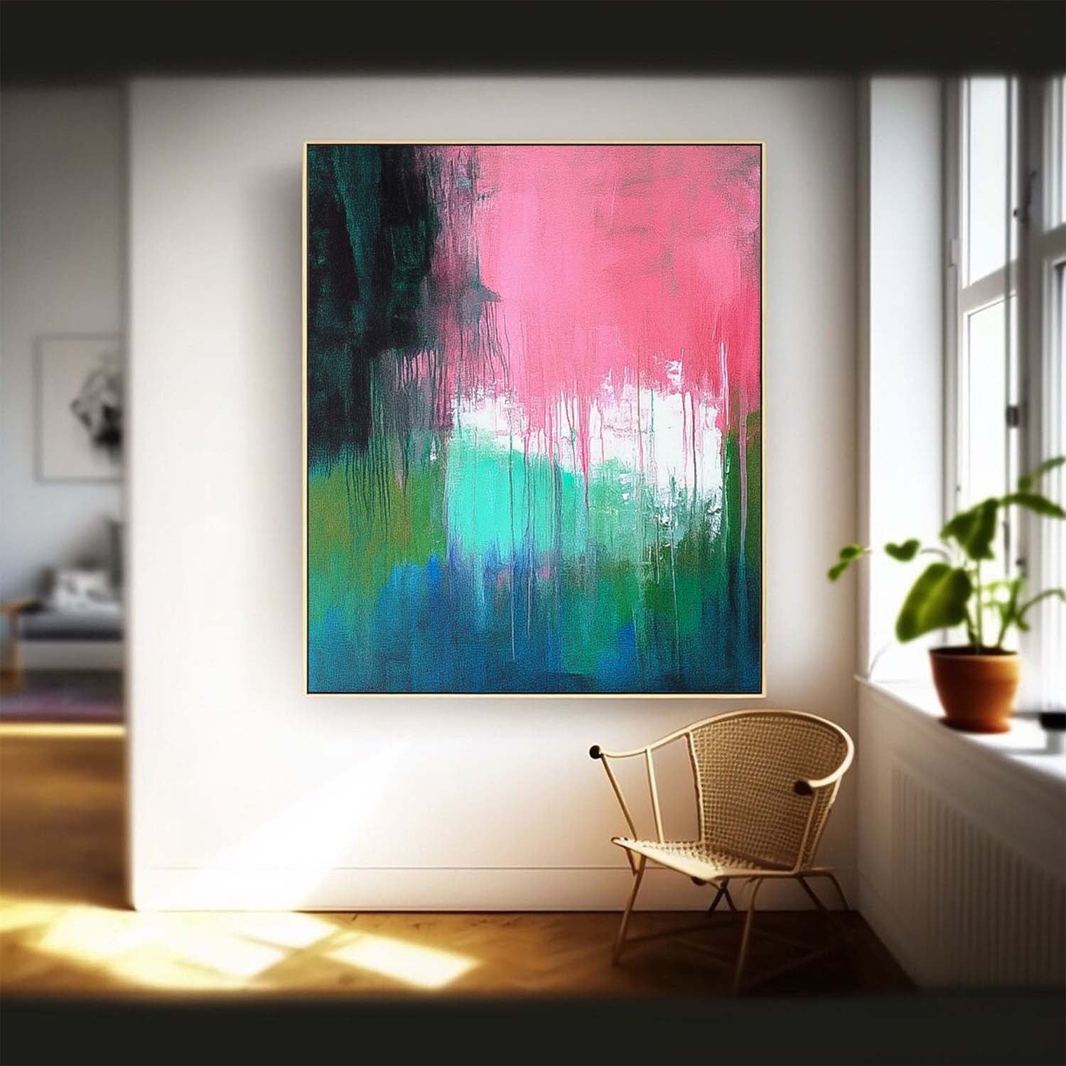 Modern Wall Art Pink Blue Stitching Original Acrylic Painting Wall Art Abstract Oil Painting On Canvas