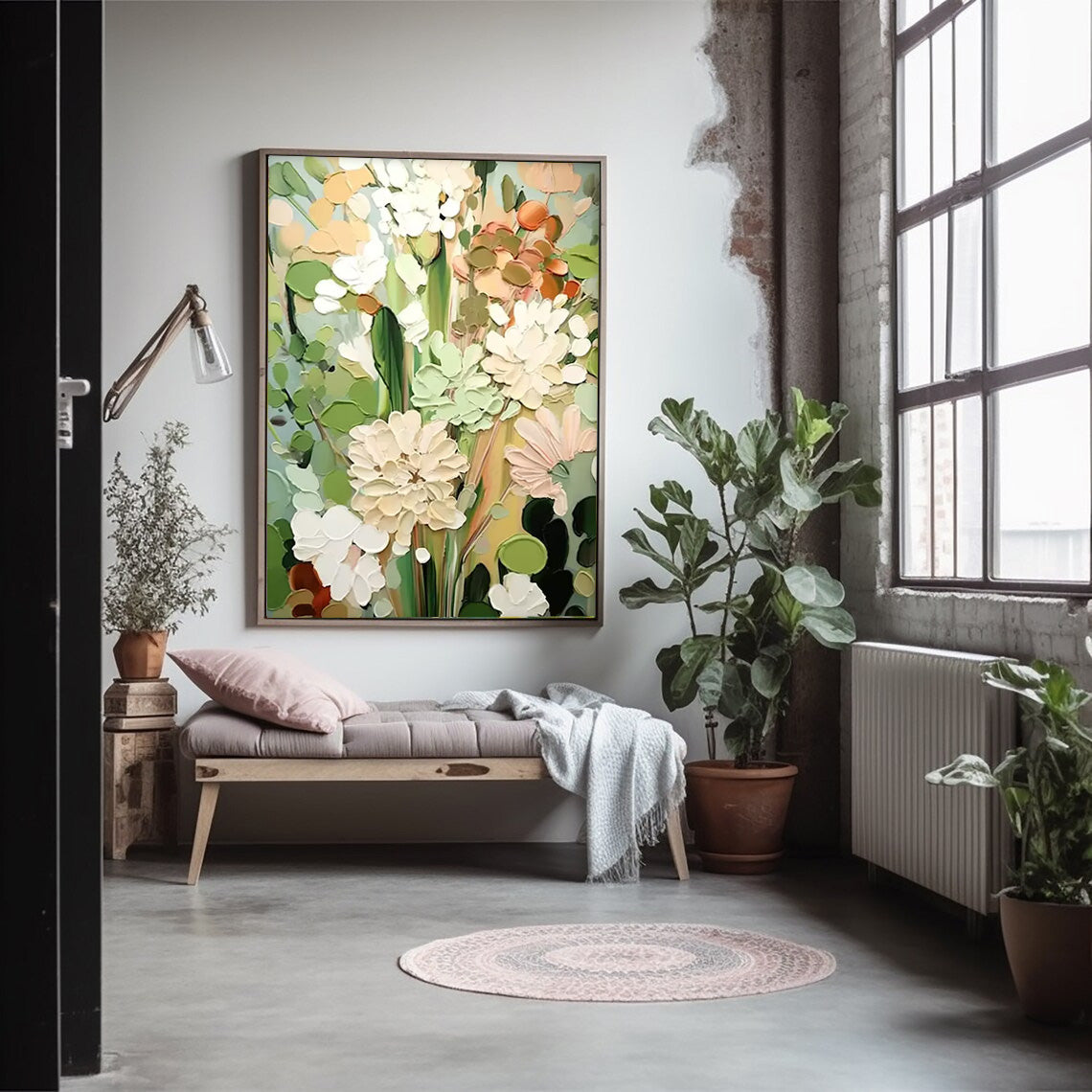 3D Floral Painting Framed Large Flower Wall Art Abstract Flower Acrylic Painting Textured Floral Painting