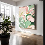 Green And Pink Original Flower Wall Art Large Textured Floral Acrylic Painting Modern White Floral Oil Painting On Canvas For Living Room