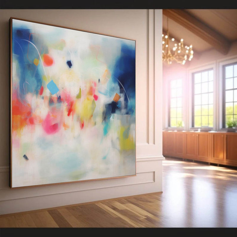 Large Square Acrylic Painting Colorful Abstract Oil Painting Modern Original Wall Art For Living Room