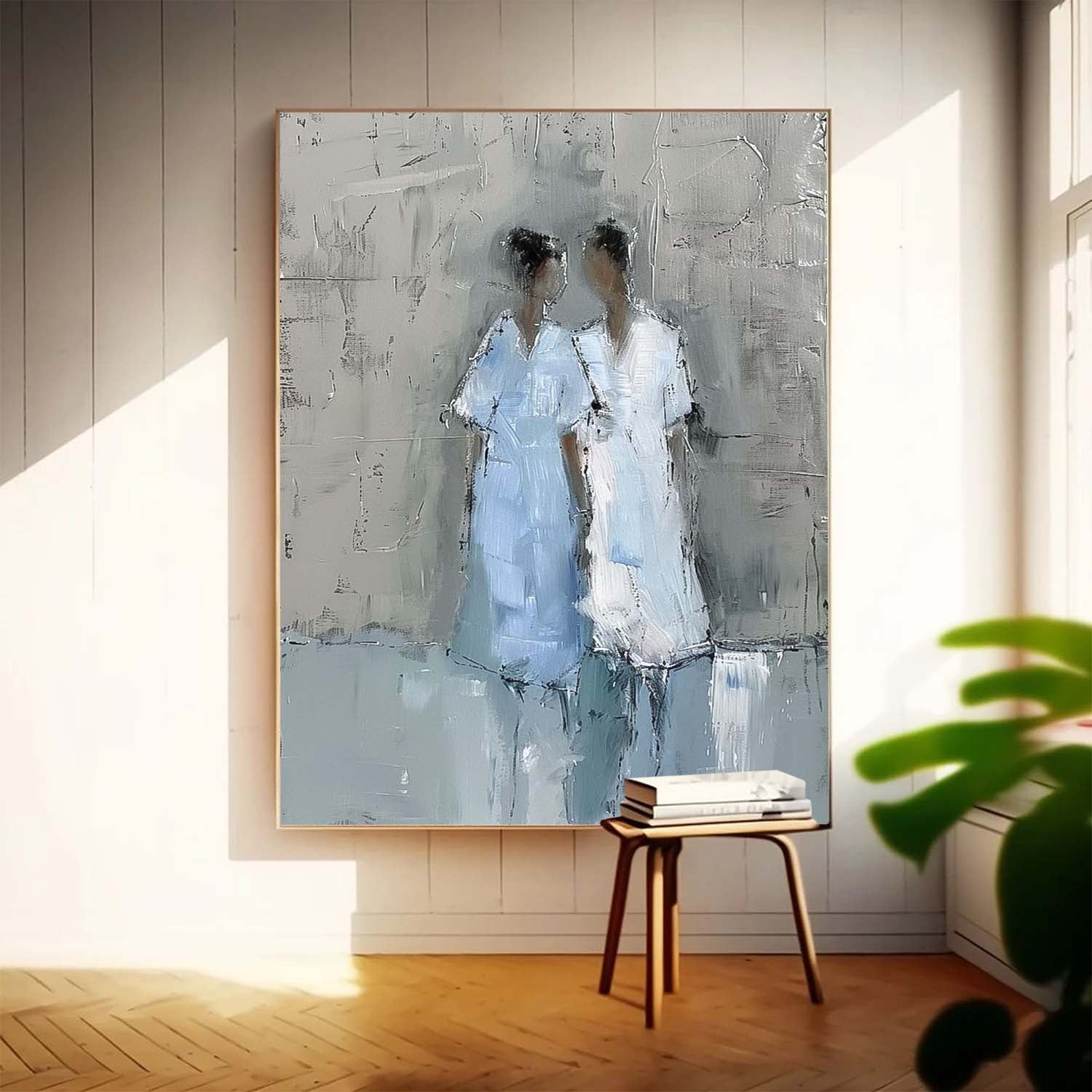 Original Portrait Wall Art Blue Abstract Oil Painting Canvas Minimalism Figure Acrylic Painting Home Decor