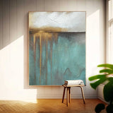 Blue And Gold Modern Wall Art Large Original Texture Abstract Oil Painting On Canvas For Living Room