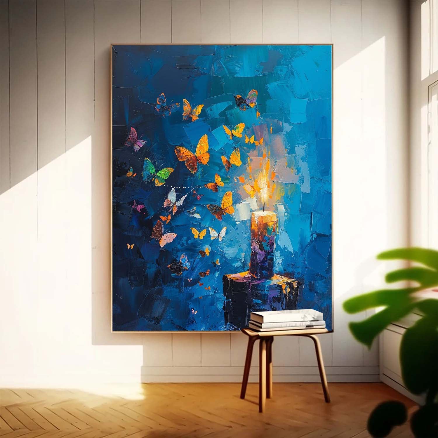 Abstract Still Life Painting Butterfly By Candlelight Acrylic Painting On Canvas Original Artwork Decor