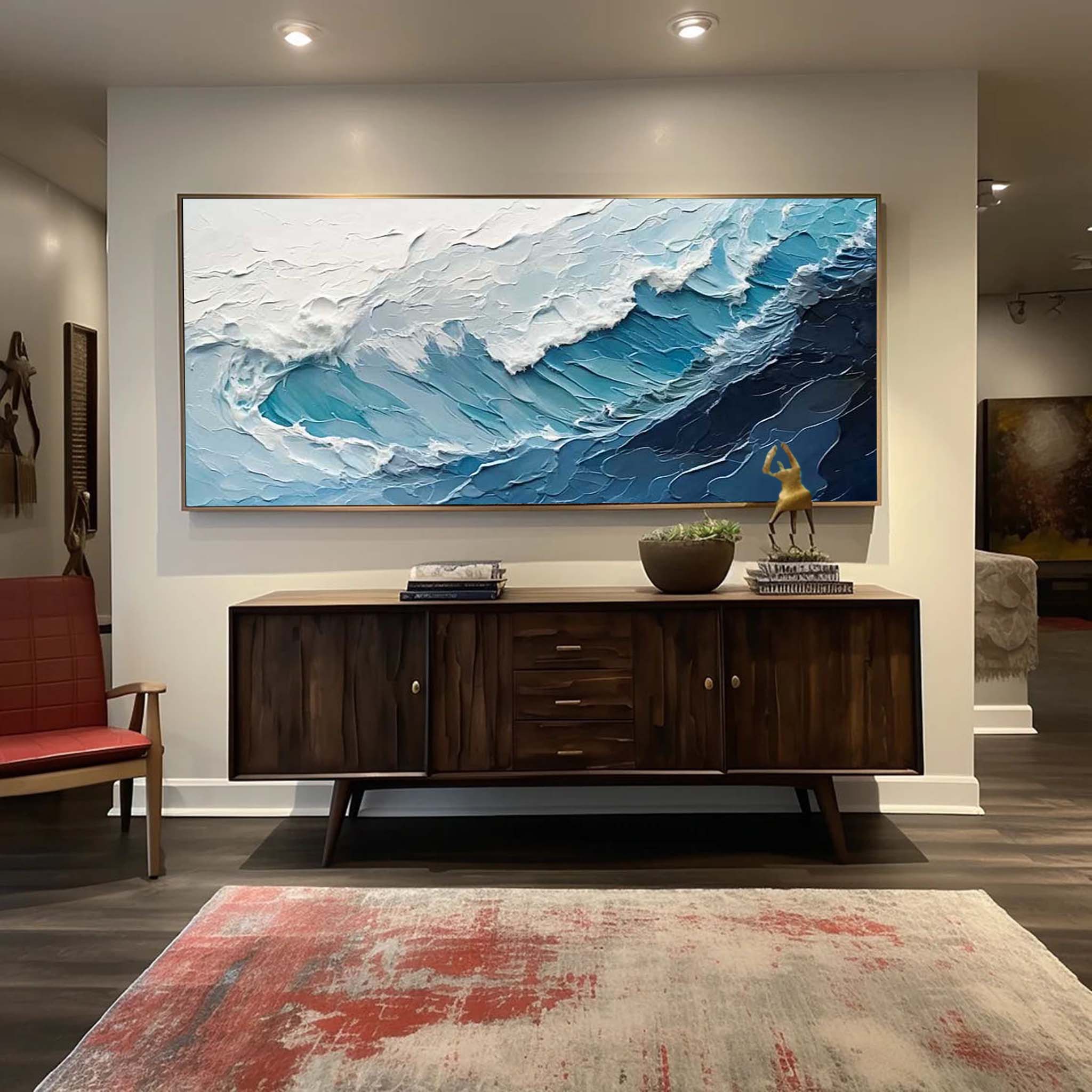 Blue Texture Ocean Abstract Oil Painting Large Ocean Original Blue Painting On Canvas Modern Wall Art Living Room Decor