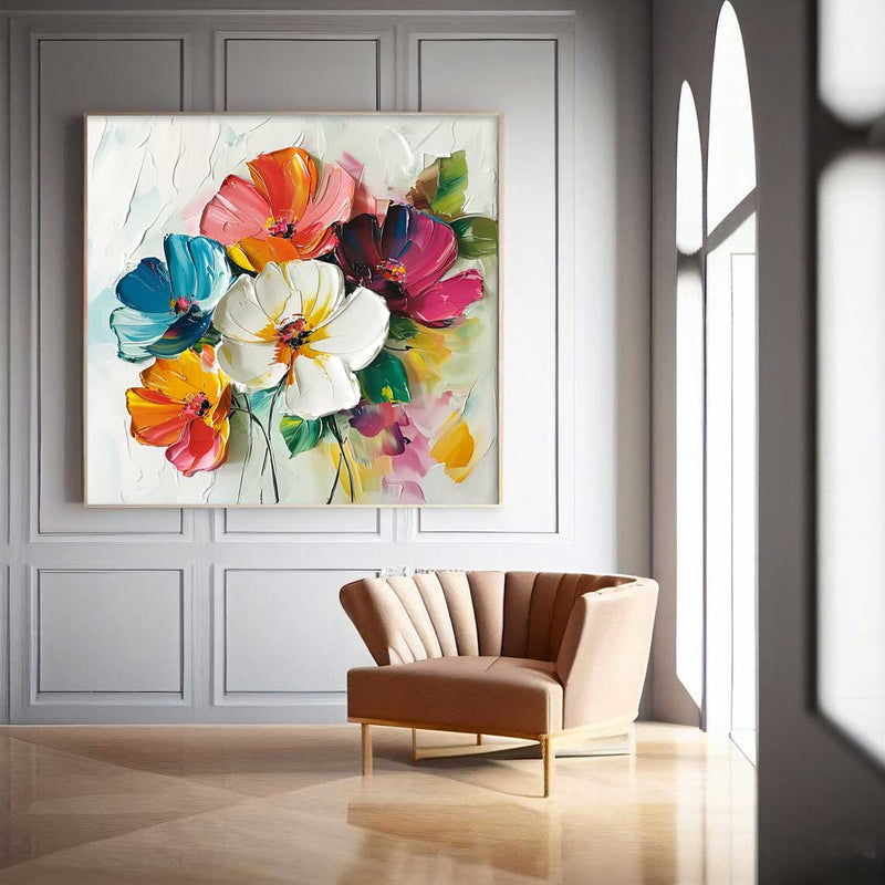 Lovely Colorful Original Flowers Abstract Wall Art Thick Texture Acrylic Painting Modern Floral Oil Painting Canvas