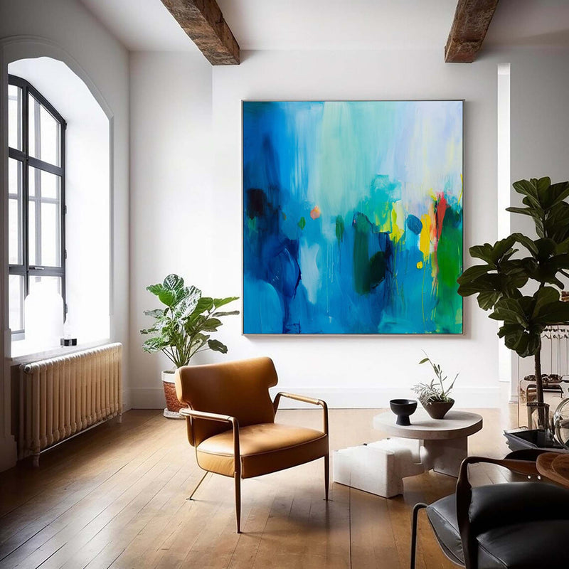 Oversize Blue Abstract Acrylic Painting Acrylic Abstract Impression Painting Large Framed Wall Art