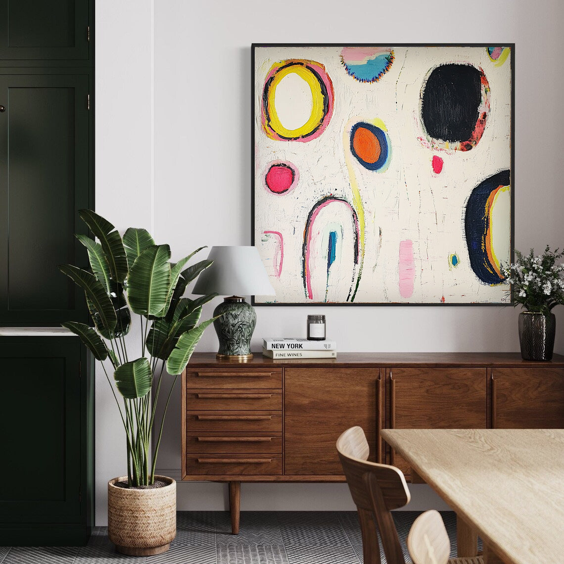 Square Abstract Oil Painting Modern Handmade Artwork Original Irregular Geometric Circles Wall Art