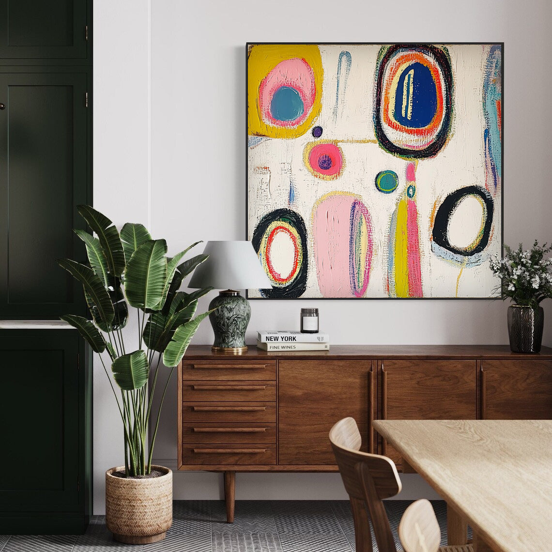 Modern Handmade Artwork Square Abstract Oil Painting Original Irregular Geometric Circles Wall Art