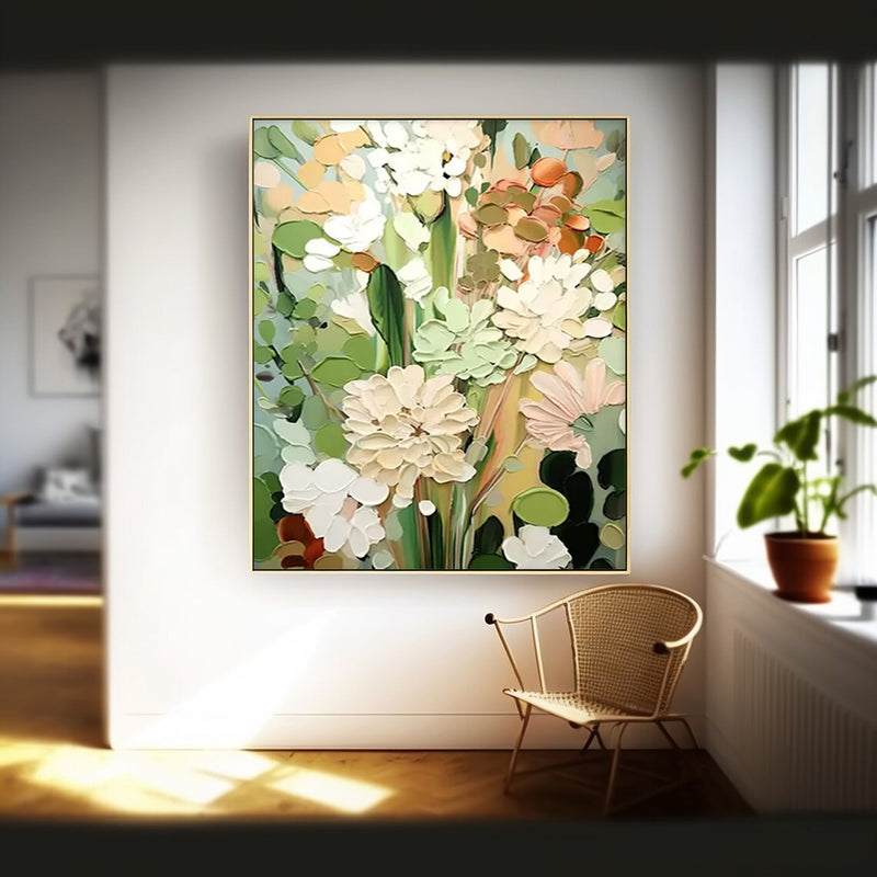 3D Floral Painting Framed Large Flower Wall Art Abstract Flower Acrylic Painting Textured Floral Painting