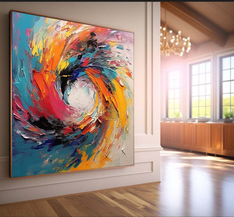 Colorful Vortex Oil Painting Square Texture Abstract Colorful Acrylic Painting On Canvas Large Wall Art