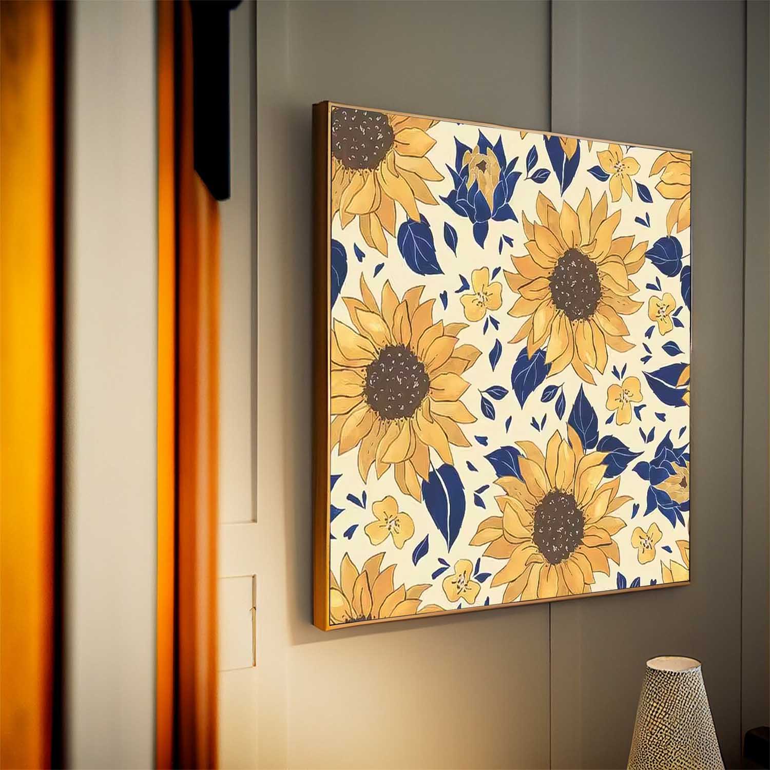 Large Abstract Sunflower Flowers Paintings Square Contemporary Flower Paintings Wall Art Yellow Artwork