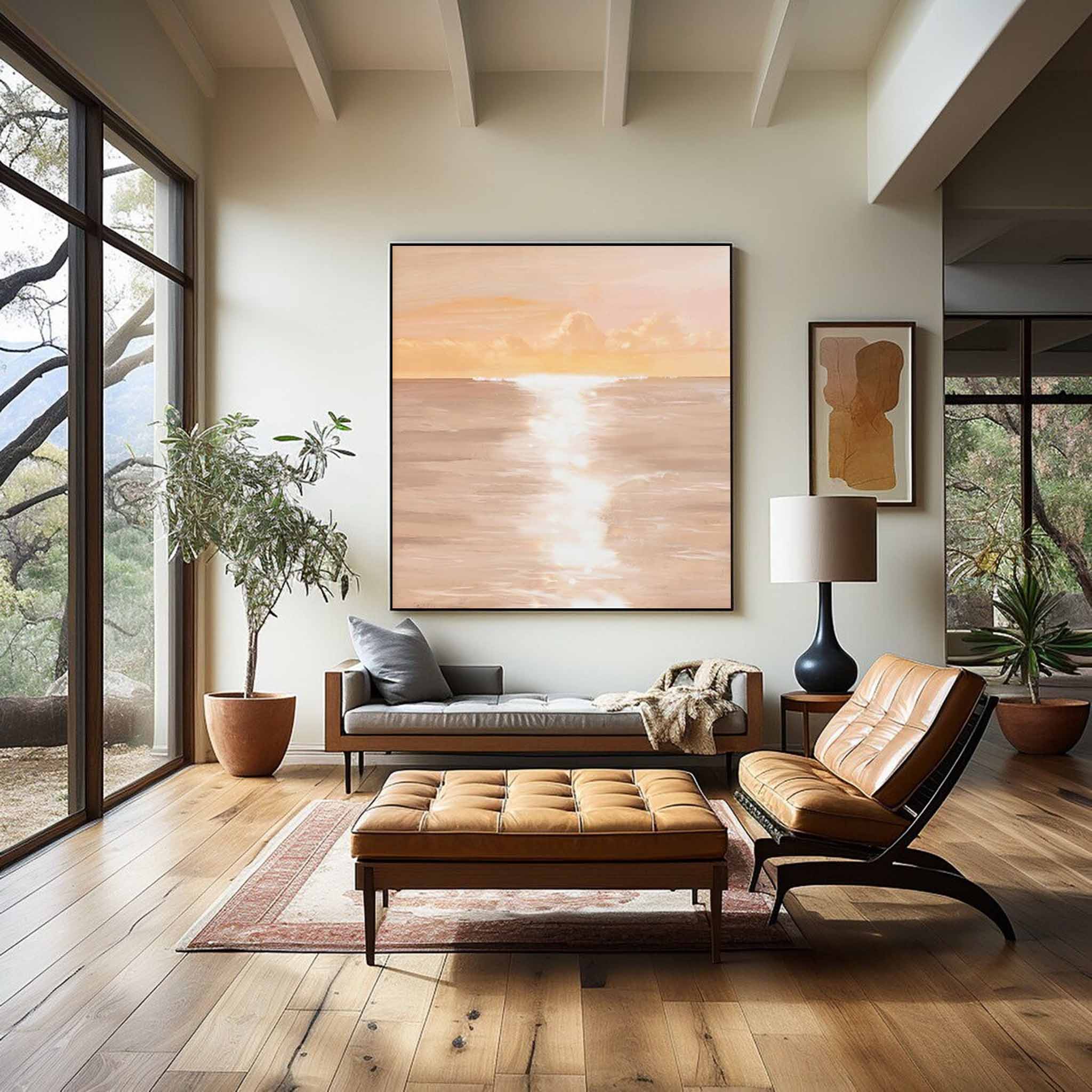 Modern Sunset Oil Painting Large Wall Art Abstract Sunset Seaside Acrylic Painting Home Decor