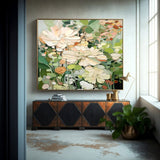 Big Flower Texture Artwork Original Abstract Green Leaves Oil Painting On Canvas Home Decor Gift