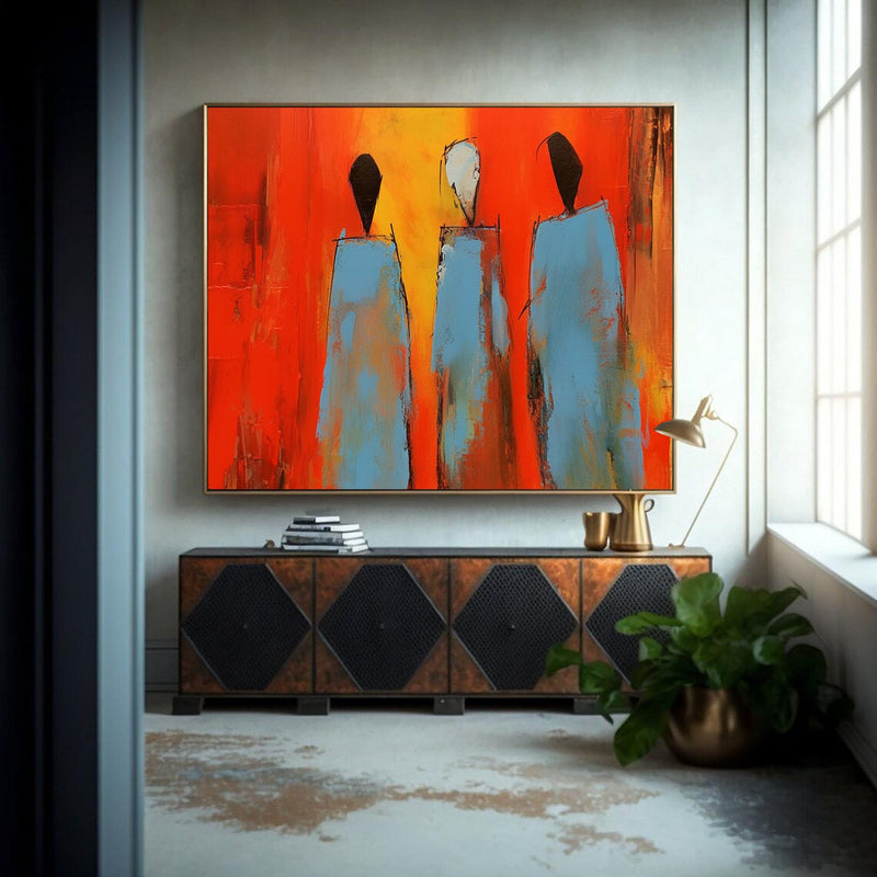 Large Bright Red Human Silhouette Wall Art Abstract Figure Oil Painting Original Human Artwork Home Decor